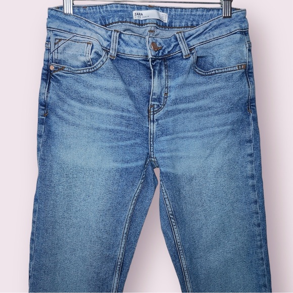 Zara Denim Ankle Cuffed Distressed Midrise Slim Fit Jeans - Picture 2 of 8